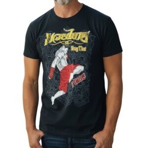 MARTIAL ARTS Born To Be Muay Thai Mens Black Graphic Crewneck T-Shirt Gold XXL